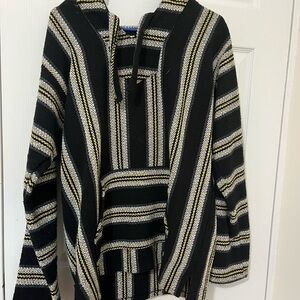Black and White Striped Men's Baja Hoodie